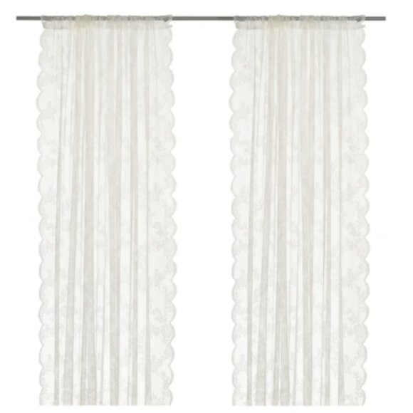 Lace Floral Curtains Ikea Alvine Svets 3 Panels Off White 57" x 98" - Picture 2 of 15